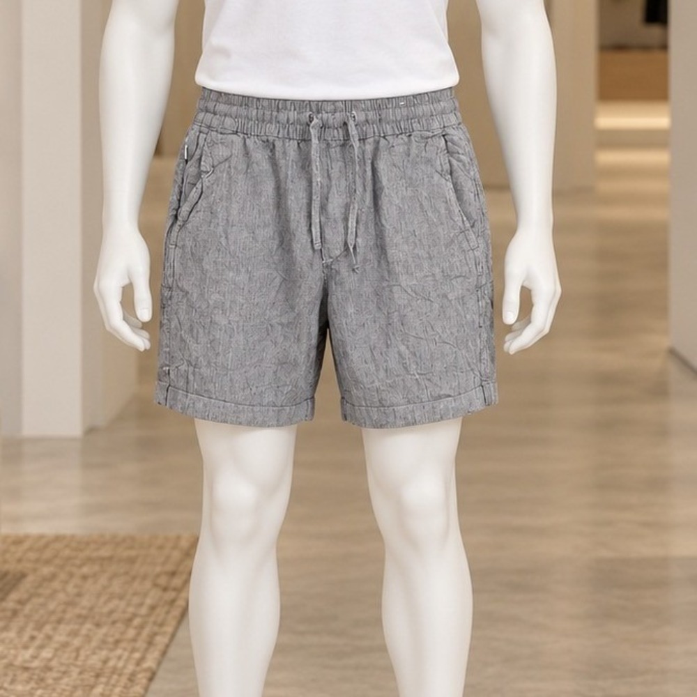 Abercrombie & Fitch Mens Shorts Pinstripe Linen Blend Blue White Medium